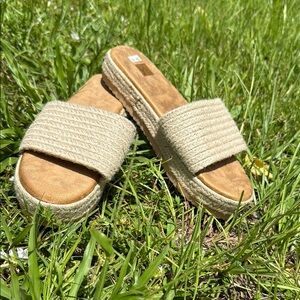 Beige Woven Slide Sandals